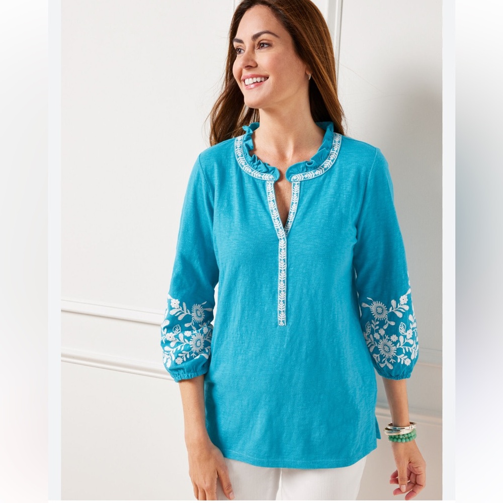 Talbots Turquoise Embroidered Tunic-worn a few times
